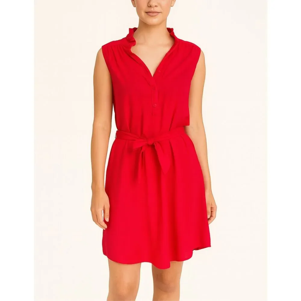 Amanda Uprichard 100% Silk Red Waist Tie Shirt Mini Dress Size Small